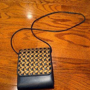 Ande Navy and Tan Woven Crossbody Bag - Women's Shoulder Purse